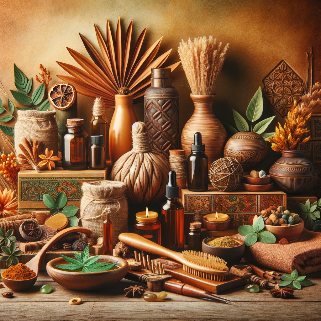 DALL·E 2023-11-23 13.08.33 - An inspirational image embodying the principles of Ayurveda, focused on harmony and natural healing. The composition includes elements such as Ayurved